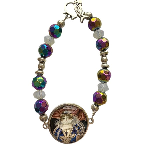 Regal Queen of Cats Cabochon Beaded Bracelet NEW - Picture 3 of 16